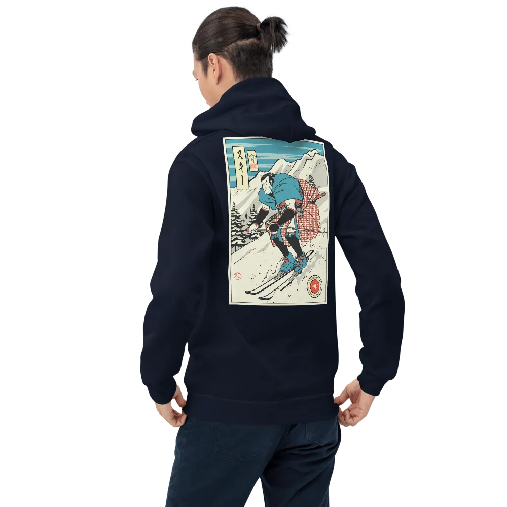 Samurai Ski Winter Sport Ukiyo-e Unisex Hoodie - Navy / S