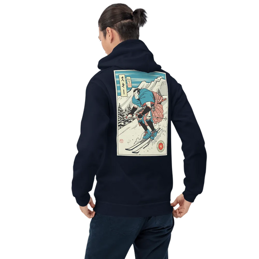 Samurai Ski Winter Sport Ukiyo-e Unisex Hoodie - Navy / S