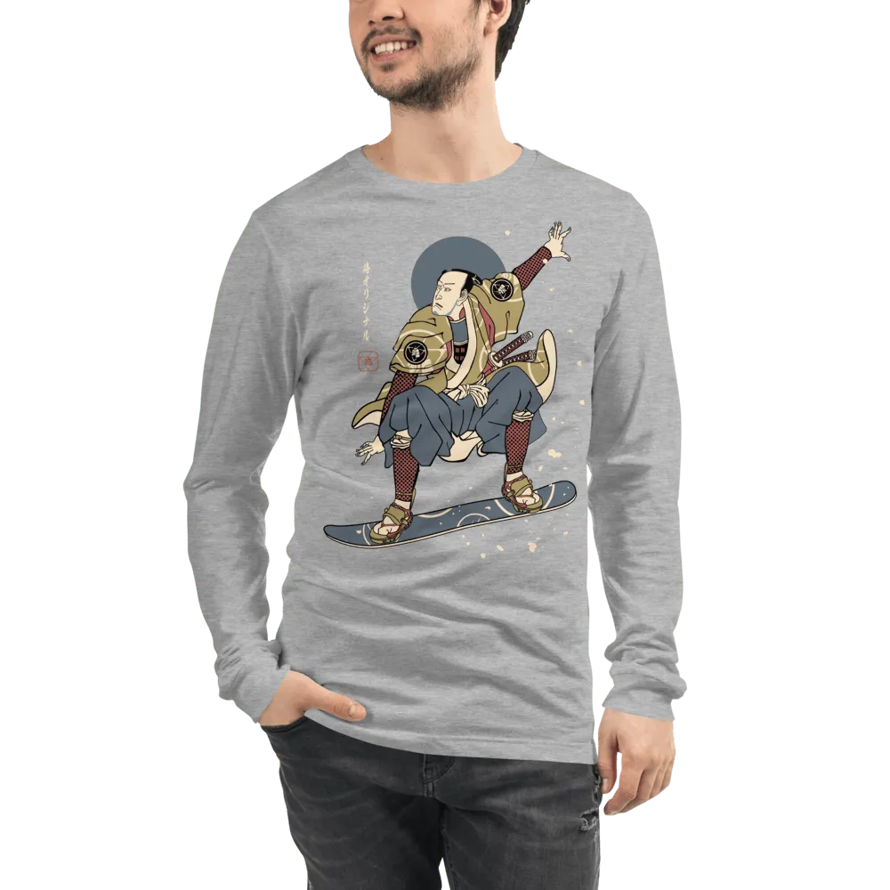 Samurai Snowboard 2 Winter Sport Ukiyo-e Unisex Long Sleeve Tee - Athletic Heather / XS