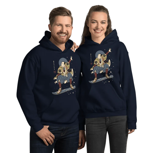 Samurai Snowboard 2 Winter Sport Ukiyo-e Unisex Hoodie - Navy / S