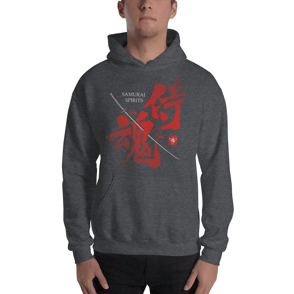 Samurai Spirits Kanji Calligraphy Unisex Hoodie - Dark Heather / S