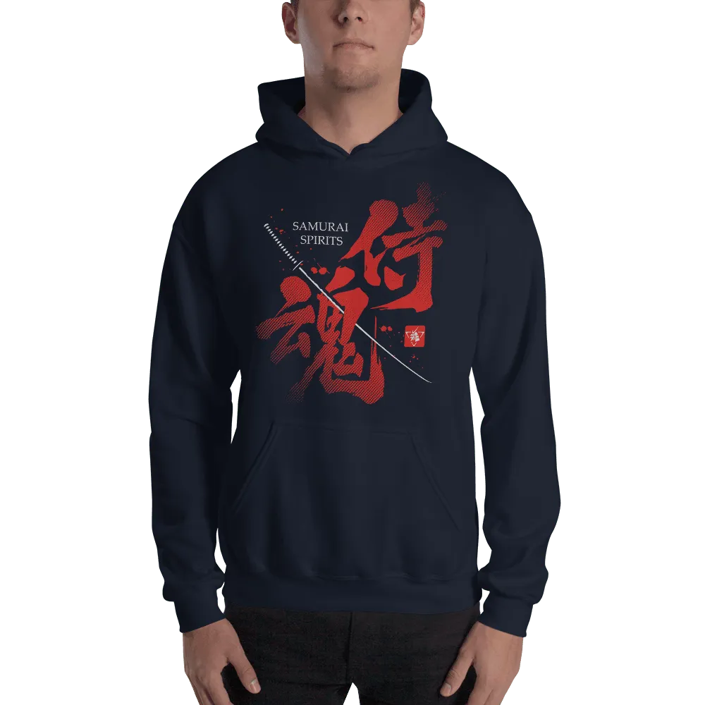 Samurai Spirits Kanji Calligraphy Unisex Hoodie - Navy / S