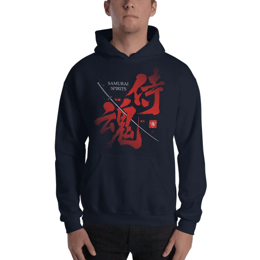 Samurai Spirits Kanji Calligraphy Unisex Hoodie - Navy / S