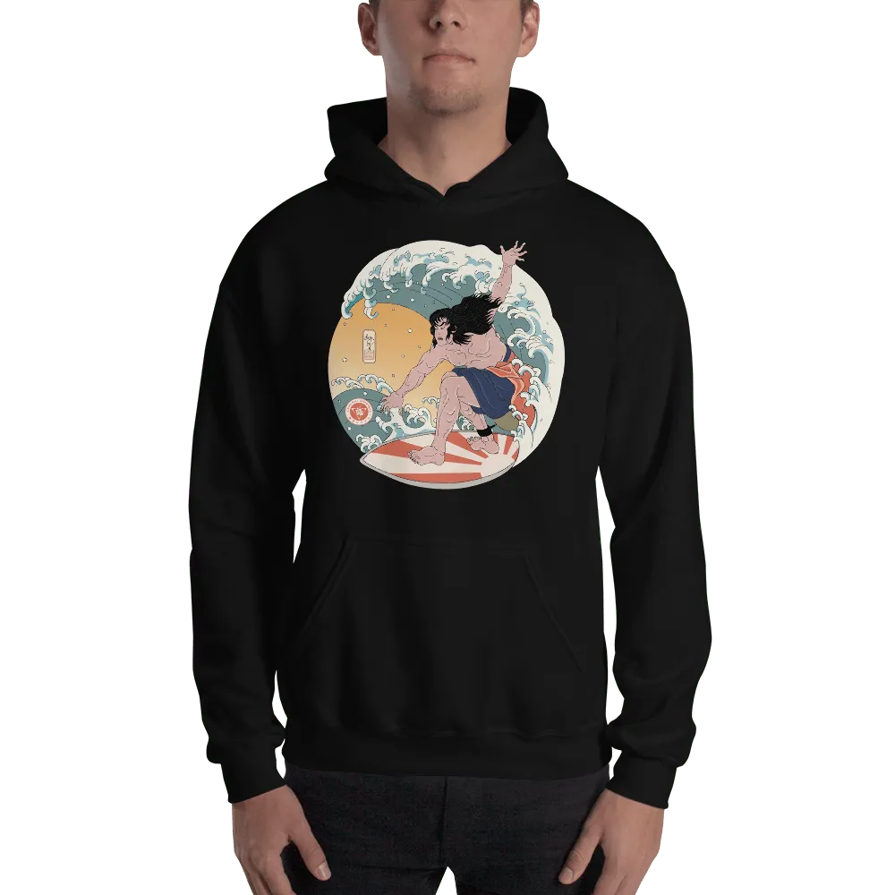 Samurai Surfing 2 Water Sport Ukiyo-e Unisex Hoodie - Black / S