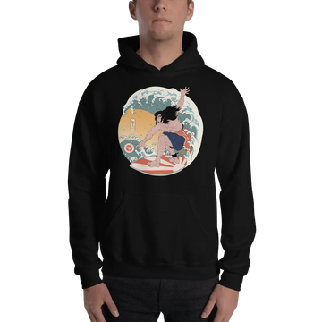 Samurai Surfing 2 Water Sport Ukiyo-e Unisex Hoodie - Black / S