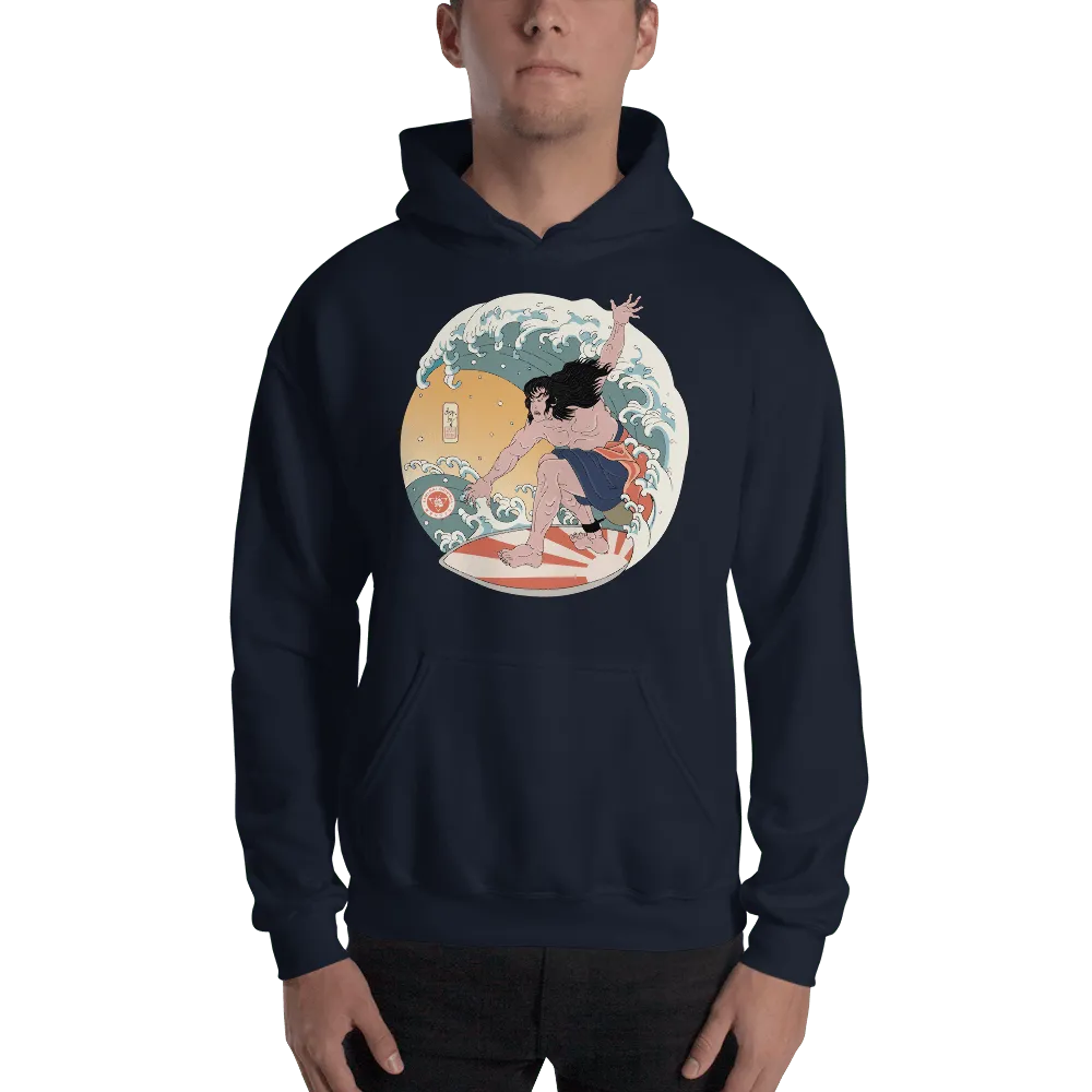 Samurai Surfing 2 Water Sport Ukiyo-e Unisex Hoodie - Navy / S