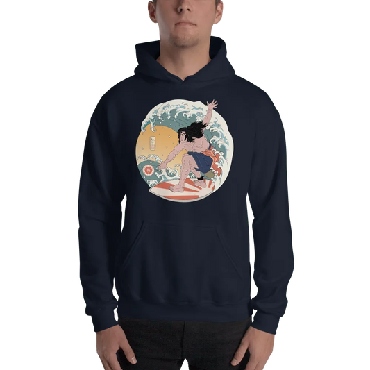 Samurai Surfing 2 Water Sport Ukiyo-e Unisex Hoodie - Navy / S