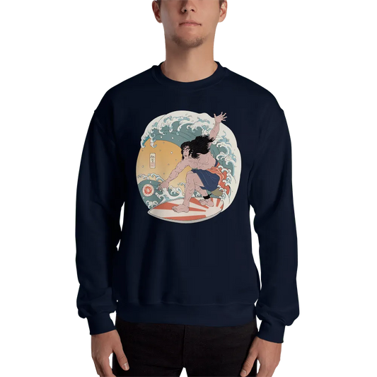 Samurai Surfing 2 Water Sport Ukiyo-e Unisex Sweatshirt - Navy / S