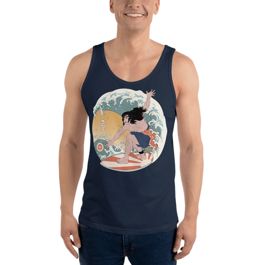 Samurai Surfing 2 Water Sport Ukiyo-e Unisex Tank Top - Navy / XS