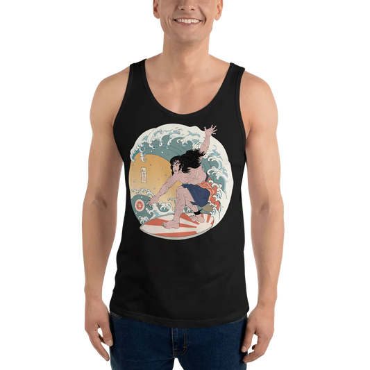 Samurai Surfing 2 Water Sport Ukiyo-e Unisex Tank Top - Black / XS