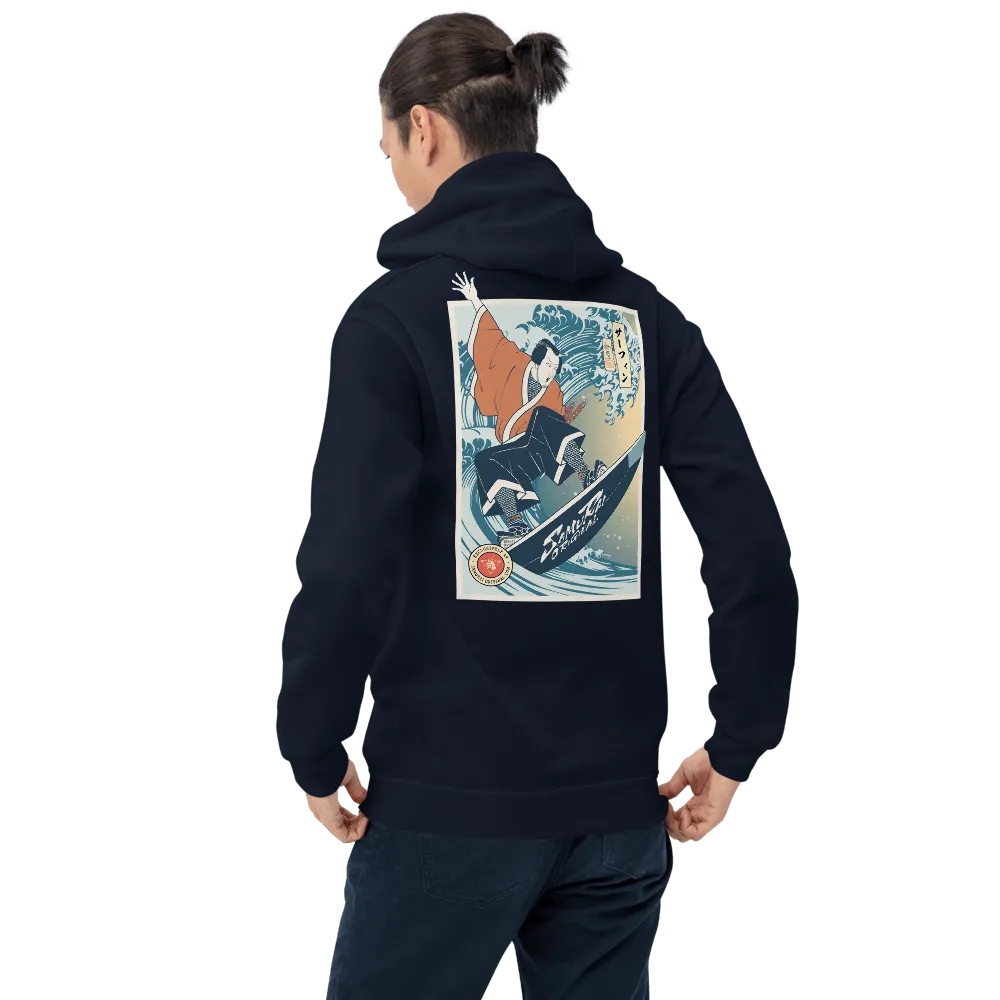 Samurai Surfing Water Sport Ukiyo-e Unisex Hoodie - Navy / S