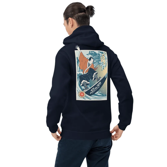 Samurai Surfing Water Sport Ukiyo-e Unisex Hoodie - Navy / S