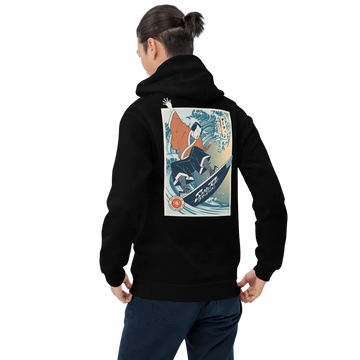 Samurai Surfing Water Sport Ukiyo-e Unisex Hoodie - Black / S