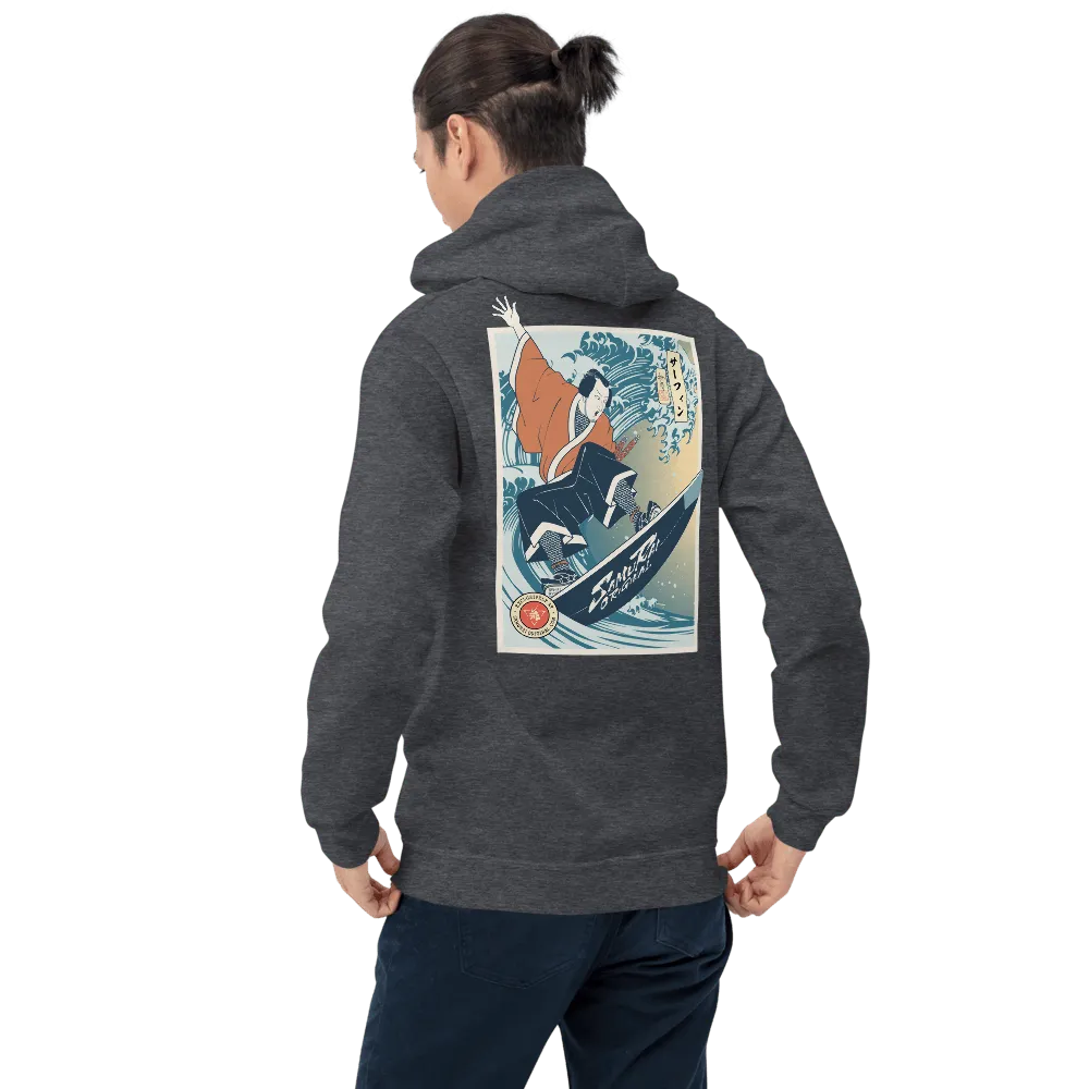 Samurai Surfing Water Sport Ukiyo-e Unisex Hoodie - Dark Heather / S