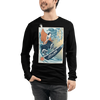 Samurai Surfing Water Sport Ukiyo-e Unisex Long Sleeve Tee - Black / XS