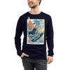 Samurai Surfing Water Sport Ukiyo-e Unisex Long Sleeve Tee - Navy / XS