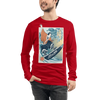 Samurai Surfing Water Sport Ukiyo-e Unisex Long Sleeve Tee - Red / XS