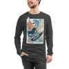 Samurai Surfing Water Sport Ukiyo-e Unisex Long Sleeve Tee - Dark Grey Heather / XS