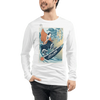 Samurai Surfing Water Sport Ukiyo-e Unisex Long Sleeve Tee - White / XS