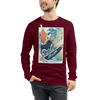 Samurai Surfing Water Sport Ukiyo-e Unisex Long Sleeve Tee - Maroon / XS