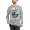 Samurai Surfing Water Sport Ukiyo-e Unisex Long Sleeve Tee - Athletic Heather / XS