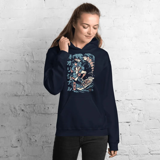 Samurai Sushi Japan's Food Ukiyo-e Funny Unisex Hoodie - Navy / S