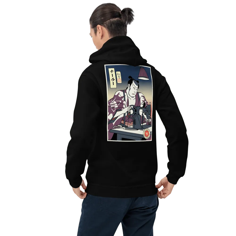 Samurai Tailor Sewing Machine Ukiyo-e Unisex Hoodie - Samurai Original