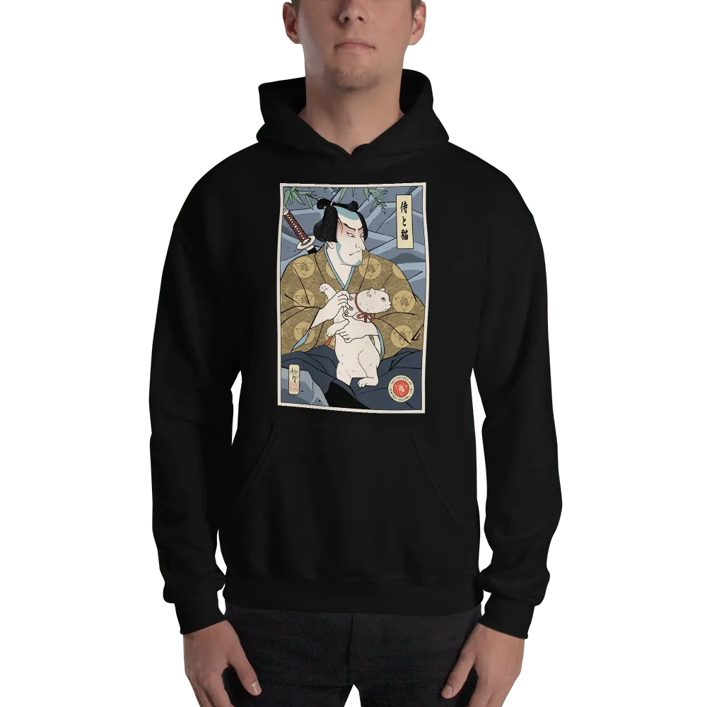 Samurai & Cat Funny Japanese Ukiyo-e Unisex Hoodie - Samurai Original