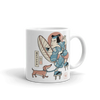 Samurai & Dachshund Walking Funny Japanese Ukiyo-e White Glossy Mug - Samurai Original