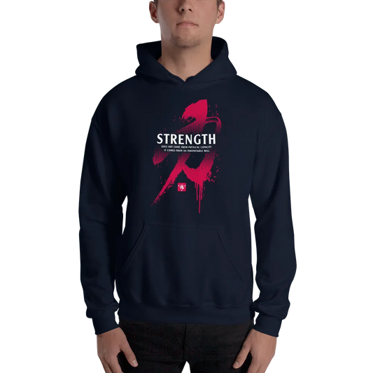 Strength Kanji Calligraphy Motivational Quote Unisex Hoodie Samurai Original