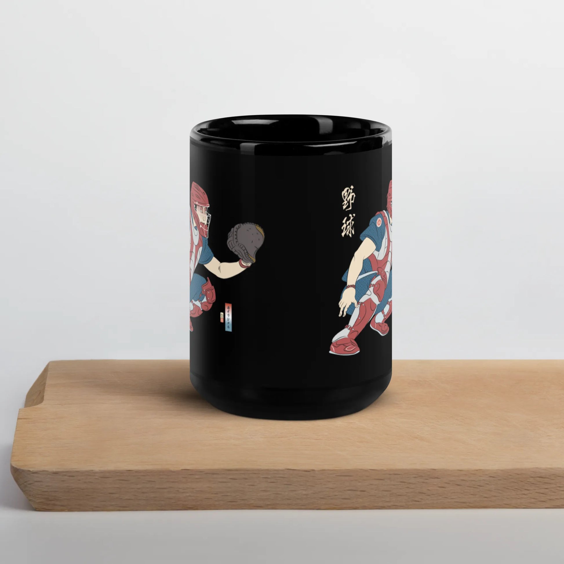 Samurai Baseball Player 4 Sport Ukiyo-e Black Glossy Mug - Samurai Original