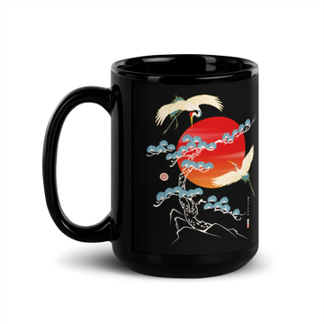 Crane Bird Japanese Ukiyo-e Black Glossy Mug - Default Title