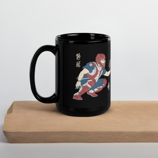 Samurai Baseball Player 4 Sport Ukiyo-e Black Glossy Mug - Samurai Original