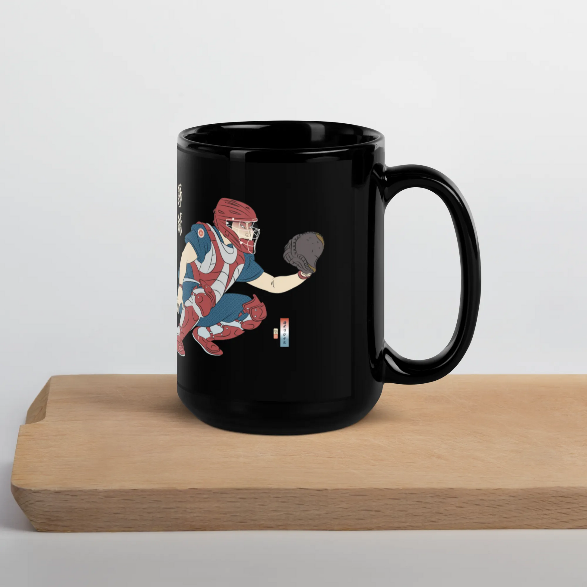 Samurai Baseball Player 4 Sport Ukiyo-e Black Glossy Mug - Samurai Original