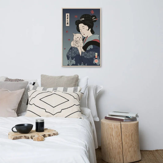 Geisha & Cat Funny Japanese Ukiyo-e Canvas - 24×36