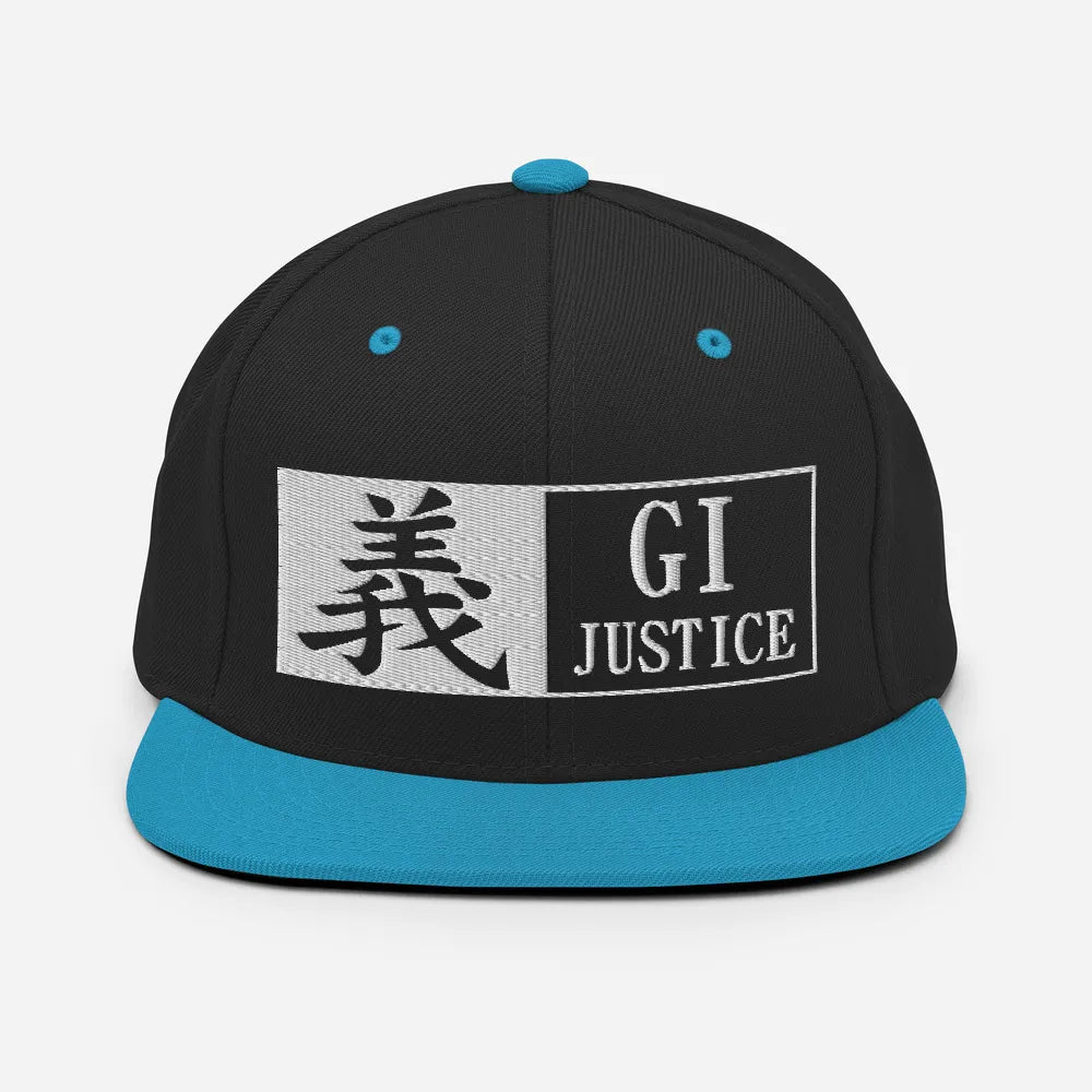 Justice-Gi Seven Virtues Of Bushido Japanese Kanji Snapback Hat - Black/ Teal