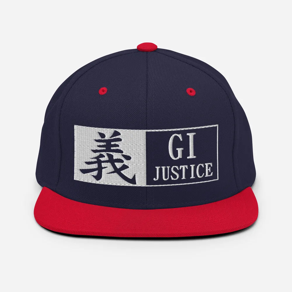 Justice-Gi Seven Virtues Of Bushido Japanese Kanji Snapback Hat - Navy/ Red