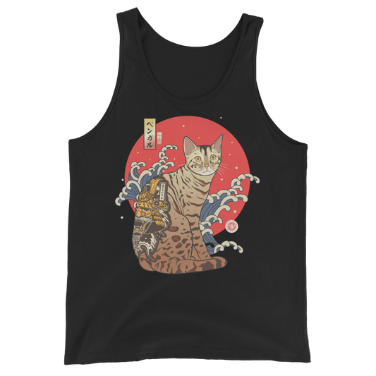 Bengal Cat Japanese Ukiyo-e Unisex Tank Top - Black / XS