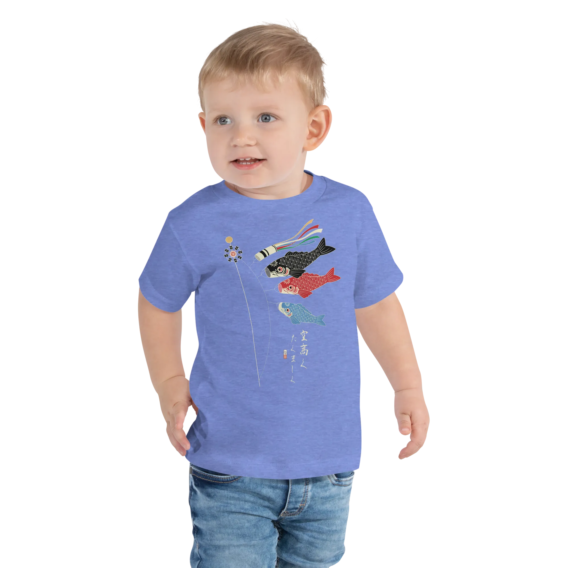 Koinobori Carp Flag Japanese Ukiyo-e Toddler Short Sleeve Tee - Heather Columbia Blue / 2T