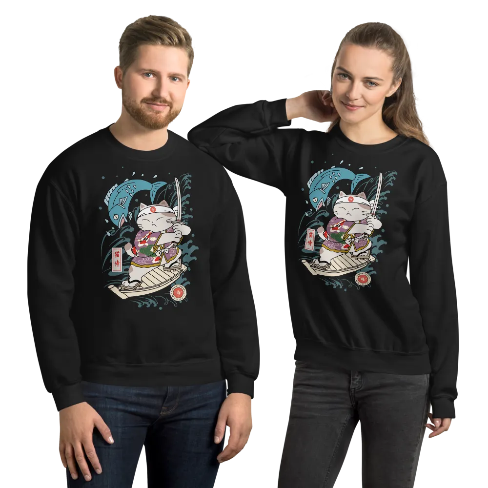 Samurai Cat Love Fish 2 Ukiyo-e Unisex Sweatshirt - Samurai Original