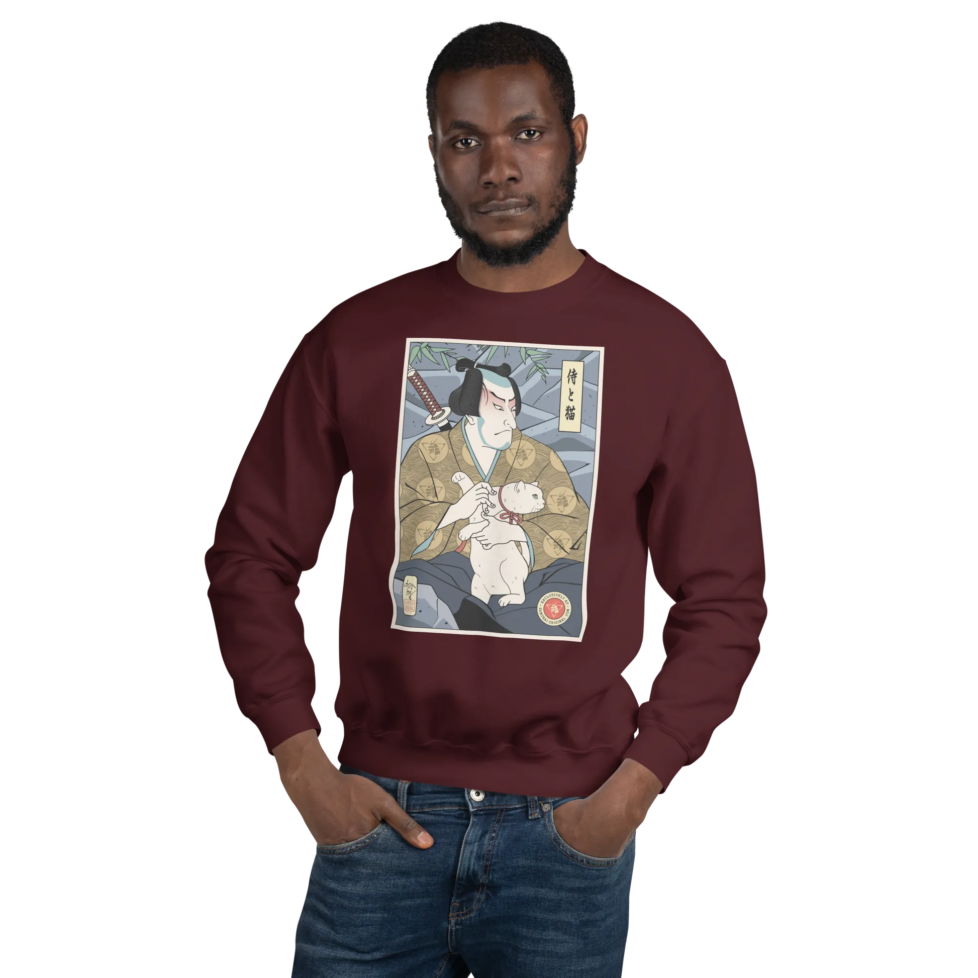 Samurai & Cat Funny Japanese Ukiyo-e Unisex Sweatshirt - Samurai Original