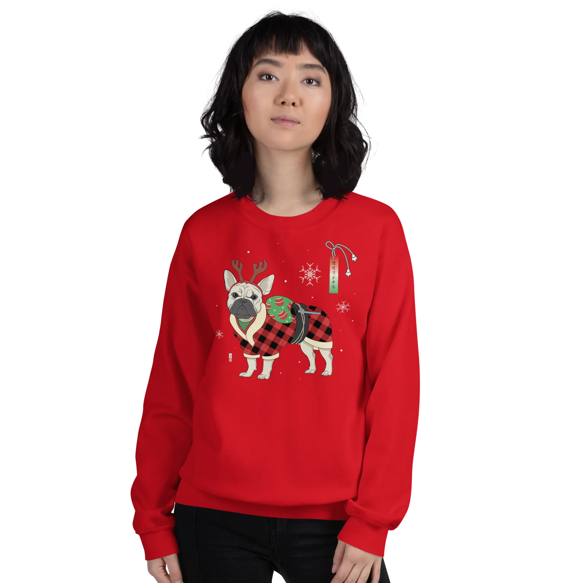 French Bulldog Funny Christmas Japanese Ukiyo-e Unisex Sweatshirt -