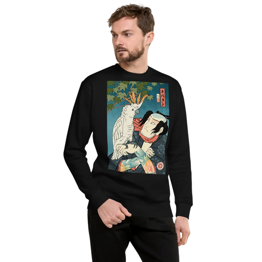 Samurai & Cockatoo Parrot Funny Japanese Ukiyo-e Unisex Fleece Pullover - Samurai Original