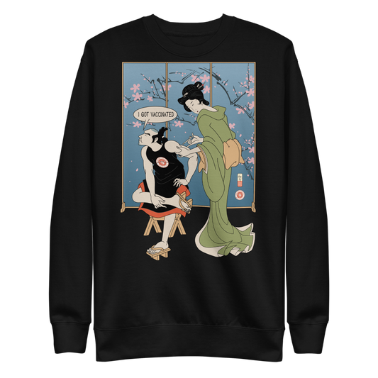 Samurai I Got Vaccinated Ukiyo-e Unisex Premium Sweatshirt - Black / S