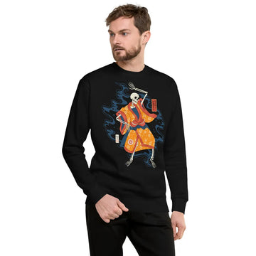 Halloween Dancing Skeletons Japanese Ukiyo-e Unisex Premium Sweatshirt - Black / S