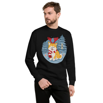 Dog Akita Funny Christmas Japanese Ukiyo-e Unisex Premium Sweatshirt - Black / S