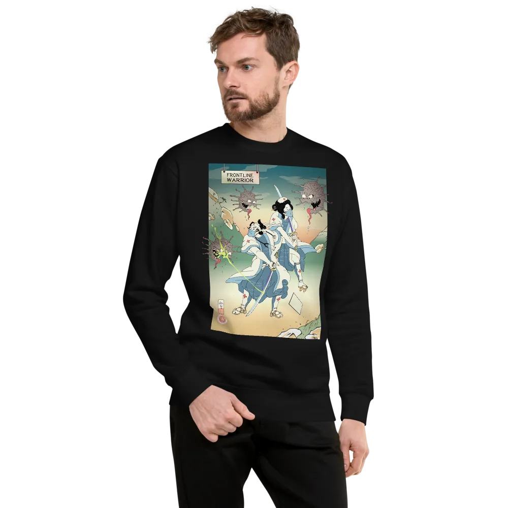 Doctor Nurse vs Virus Demon Japanese Ukiyo-e Unisex Premium Sweatshirt - Black / S