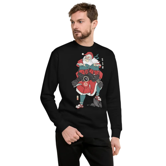 Santa Claus Photographer Camera Ukiyo-e Unisex Premium Sweatshirt