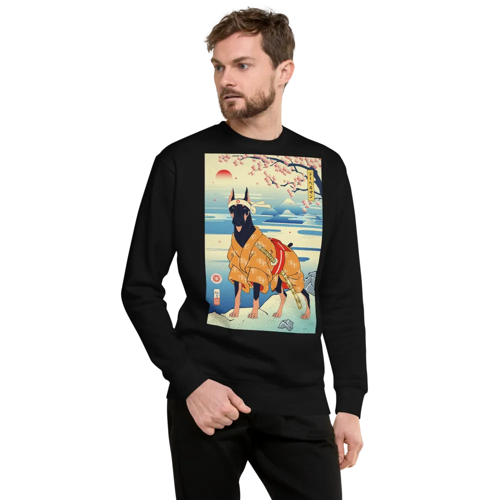 Dog Doberman Pinscher Japanese Ukiyo-e Unisex Premium Sweatshirt - Black / S