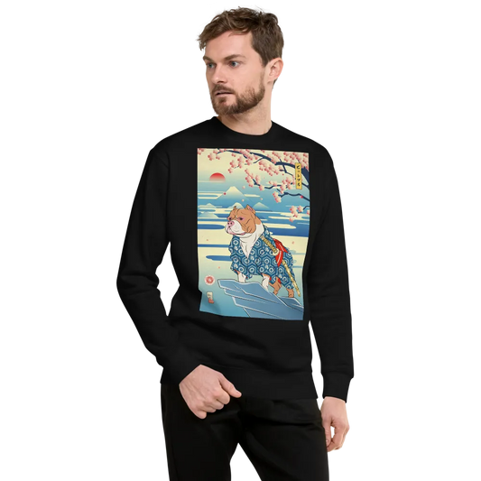 Dog Pitbull Japanese Ukiyo-e Unisex Premium Sweatshirt - Black / S